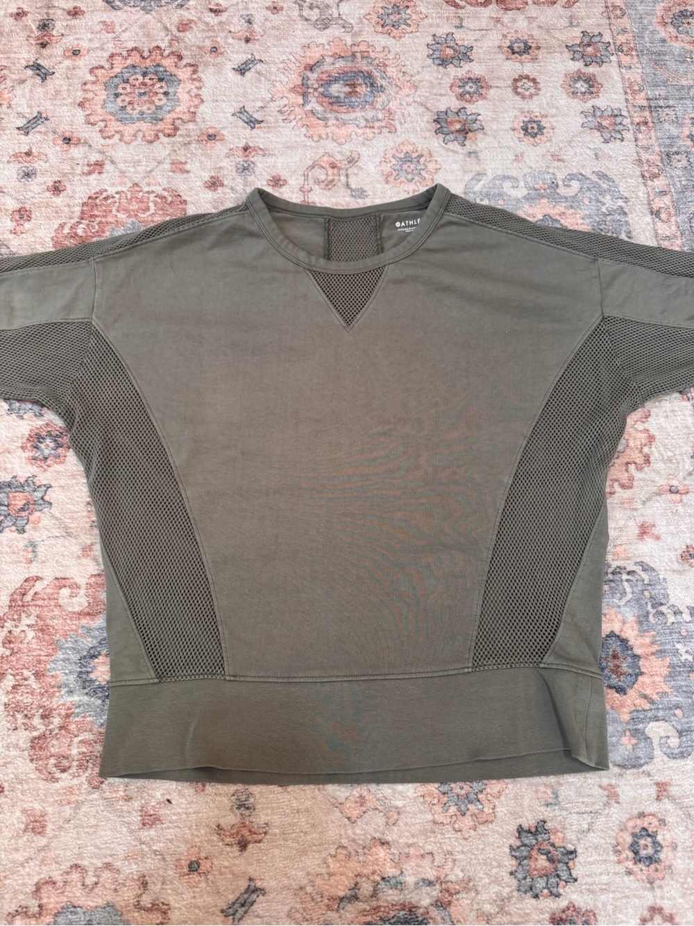 Athleta Olive Mesh-Panel Long Sleeve Top
